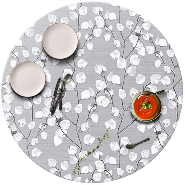 Raved Round Oilcloth ø 160 cm - Spring Flowers Gray